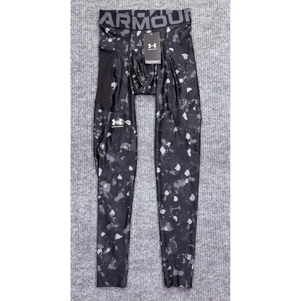 Under Armour HeatGear Mens Camo Printed Compression Leggings Black Grey Small